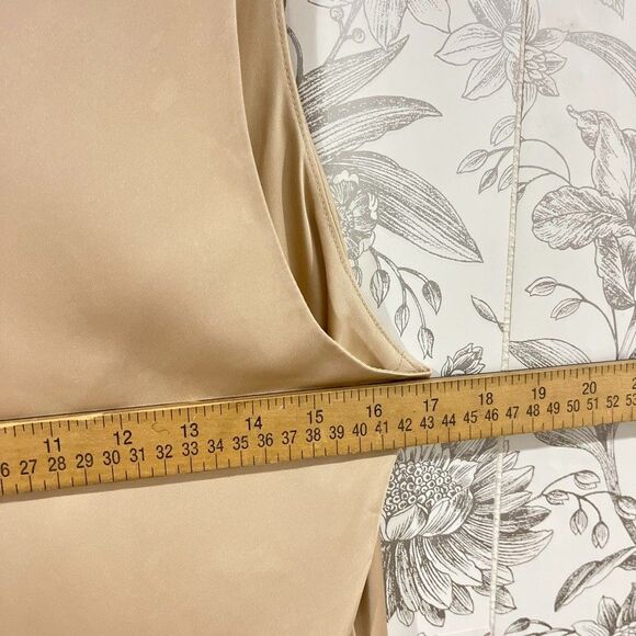 Banana Republic Beige Champagne Satin Midi Sleeveless Cocktail Party Dress Sz 12 - Picture 13 of 15